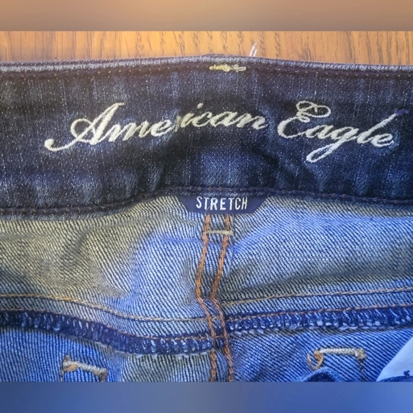 Womens American Eagle Artist Outfitters Distressed Dark Blue Denim Jeans Size 0 - Picture 6 of 12